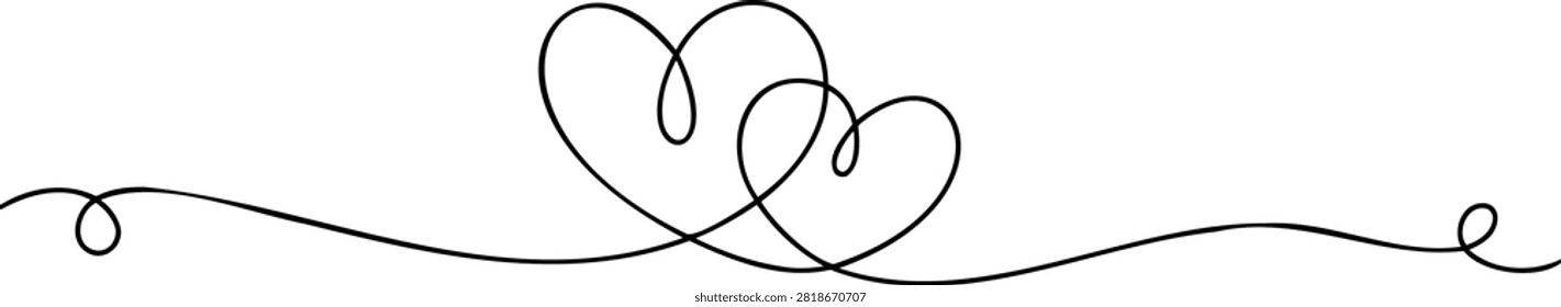 Minimalist continuous line of two intertwined hearts with flowing curves love romance connection relationship