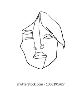 Minimalist continuous line woman portrait.  Abstract fashion female face. Hand drawn vector. Design for logo, icon, blog, social media feed, card, postcard, poster, print. Aesthetic contemporary art