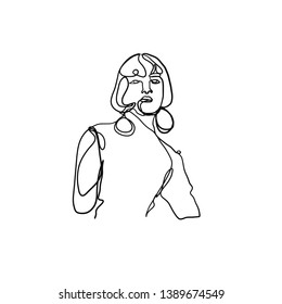 Minimalist continuous line woman portrait.  Abstract fashion female face. Hand drawn vector. Design for logo, icon, blog, social media feed, card, postcard, poster, print. Aesthetic contemporary art