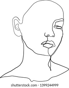 Minimalist continuous line woman portrait.  Abstract fashion female face. Hand drawn vector. Design for logo, icon, blog, social media feed, card, postcard, poster, print. Aesthetic contemporary art