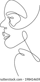 Minimalist continuous linear sketch of a womans face. Abstract Female portrait black white, One line face artwork, vector outline hand drawn illustration. Modern art logo