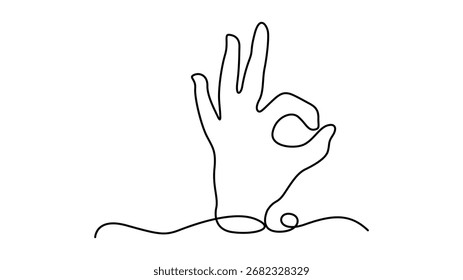 Minimalistischer kontinuierlicher einzeiliger Teil einer Hand, die die OK-Geste macht
