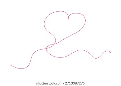 Dibujo minimalista continuo de una línea de arte de una forma de corazón sobre fondo blanco para diseño romántico, de San Valentín y de concepto de amor