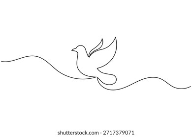 Ilustración minimalista continua de una línea de arte de una paloma de pájaro volador para el diseño de la paz y la libertad
