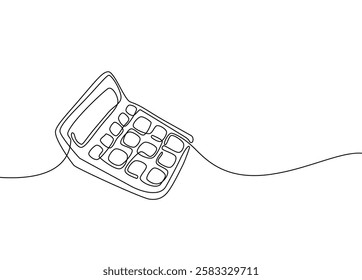 Minimalist continuous one line cartoon doodle calculator illustration, vector finance sketch isolated on white background, Vector illustration simple line art, Editable stroke