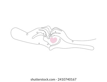 Minimalist Continuous One Line Drawing of Couple Making Heart Sign. Symbol of Love. Editable Line. Adjustable Stroke Width.
