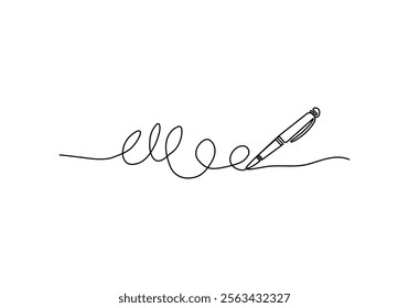 Minimalist continuous one line drawing of a Ballpoint Pen with Abstract Writing Line for Stationery and Design Projects