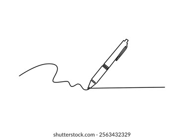 Minimalist continuous one line drawing of a Ballpoint Pen with Abstract Writing Line for Stationery and Design Projects