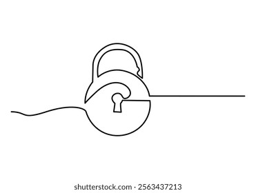 Minimalist continuous one line drawing of an Unlocked Padlock for Security and Privacy Concepts in Vector Art