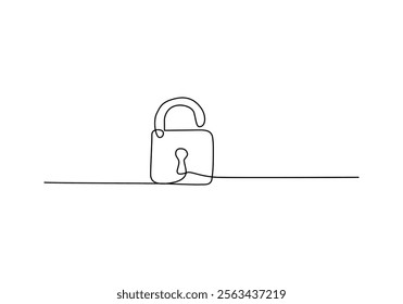 Minimalist continuous one line drawing of an Unlocked Padlock for Security and Privacy Concepts in Vector Art