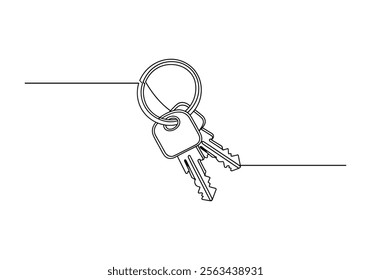 Minimalist continuous one line drawing of a Key for Security and Unlock Concepts in Vector Art Design
