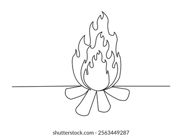 Minimalist continuous one line drawing of a Flame Icon for Heat, Fire, and Energy Concept Design