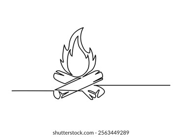 Minimalist continuous one line drawing of a Flame Icon for Heat, Fire, and Energy Concept Design