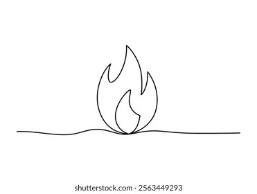 Minimalist continuous one line drawing of a Flame Icon for Heat, Fire, and Energy Concept Design