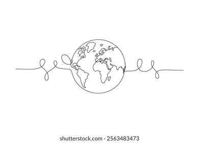 Minimalist continuous one line drawing of Globe Earth , World Map Vector for Global Concepts