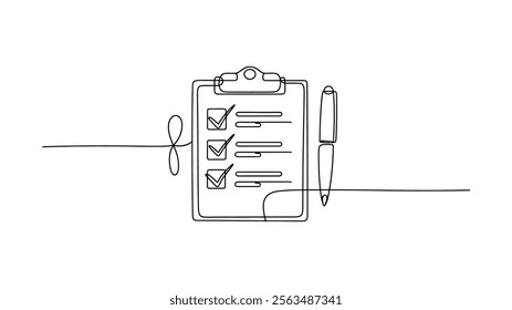 Minimalist continuous one line drawing Checklist with Pen vector Illustration 