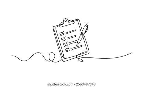 Minimalist continuous one line drawing Checklist with Pen vector Illustration 