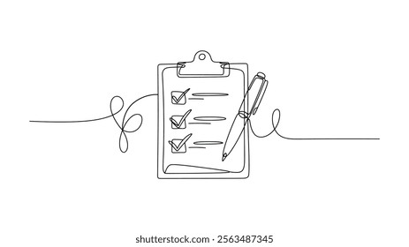 Minimalist continuous one line drawing Checklist with Pen vector Illustration 