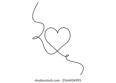 Minimalist continuous one line drawing of a heart outline for modern designs

