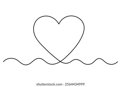 Minimalist continuous one line drawing of a heart outline for modern designs

