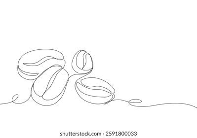 Minimalist continuous one line drawing of coffee beans. Elegant and modern design,  for coffee branding, packaging, cafe decor, and artistic projects. Vector illustration, Editable stroke
