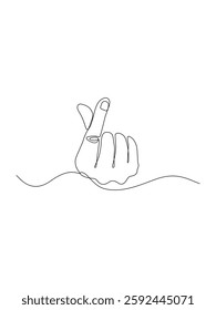 Minimalist continuous one line drawing of a hand making a Korean finger heart gesture, perfect for love, romance, appreciation, and cultural themes. Vector illustration Editable stroke