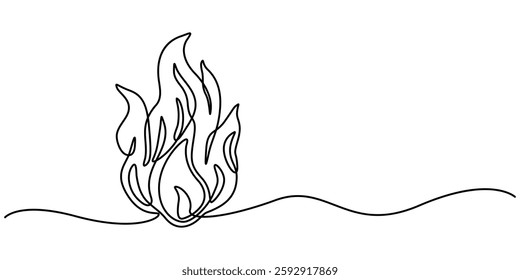 Minimalist continuous one line drawing of a Flame Icon for Heat, Fire, and Energy Concept Design, Fire one continuous line drawing. Abstract black and white minimal single line art, Flame in pro style