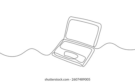 A minimalist continuous one line drawing of a laptop floating on wavy lines, symbolizing digital work, remote jobs, or technology in an abstract way. Vector Editable stroke