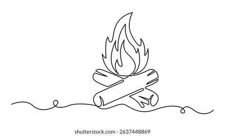 A minimalist continuous One line drawing of a cozy campfire.