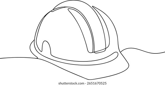 Desenho minimalista contínuo de uma linha de um chapéu de mão de obra representando segurança, engenharia e ambientes de trabalho industrial