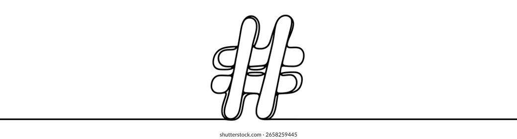 Dibujo minimalista continuo de una línea de un símbolo de etiqueta, que representa las redes sociales y la comunicación en línea