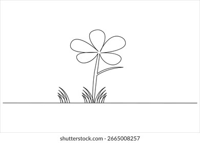 Minimalist continuous one line drawing of a flower with grass on a white background, perfect for modern art