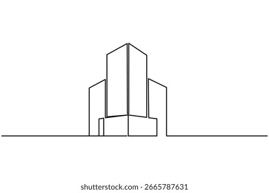 Minimalist continuous one line drawing of a modern office building, perfect for architectural design concepts