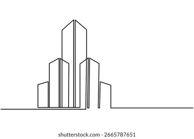 Dibujo continuo minimalista de una línea de un edificio de oficinas moderno, perfecto para conceptos de diseño arquitectónico