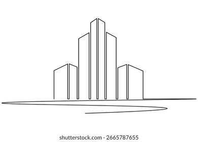 Desenho de uma linha contínua minimalista de um edifício de escritório moderno, perfeito para conceitos de projeto arquitetônico