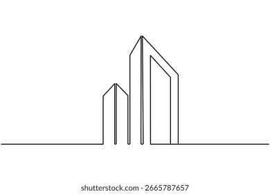 Minimalist continuous one line drawing of a modern office building, perfect for architectural design concepts