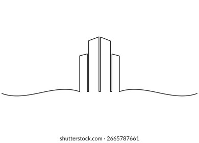Minimalist continuous one line drawing of a modern office building, perfect for architectural design concepts
