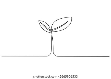 Dibujo continuo minimalista de una línea de hierba y una flor, perfecto para proyectos de arte y diseño modernos