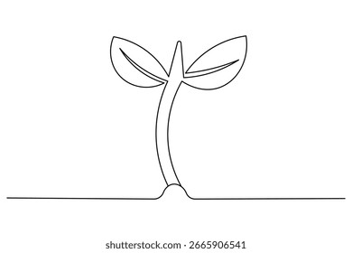 Minimalist continuous one line drawing of grass and a flower, perfect for modern art and design projects