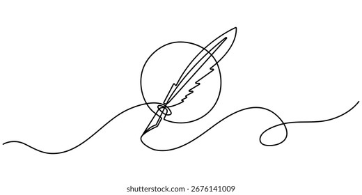 Dibujo continuo minimalista de una línea de una botella de tinta y pluma. Dibujo de una línea de pluma. Ilustración vectorial de una sola línea. fondo blanco aislado. Ilustración vectorial, Pro Editable 