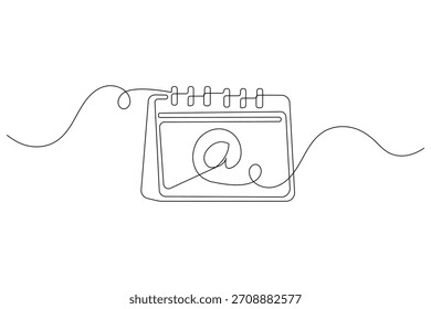 Dibujo continuo minimalista de una línea de calendario con símbolo de correo electrónico