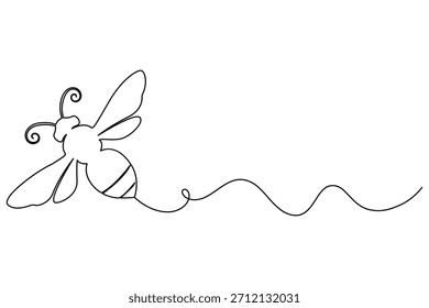 Minimalist continuous one line drawing of a flying bee insect