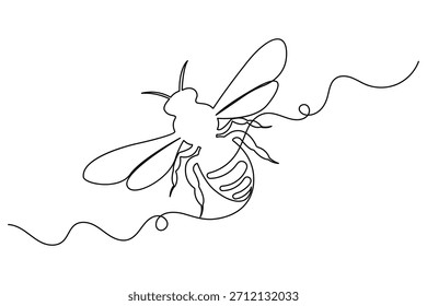 Minimalist continuous one line drawing of a flying bee insect
