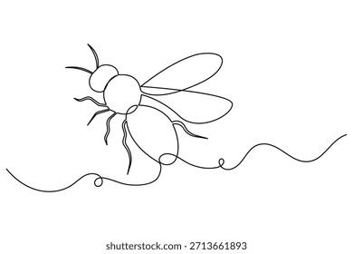 Dibujo continuo minimalista de una línea de un insecto abeja volador