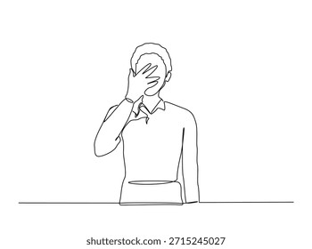 Dibujo continuo minimalista de una línea de una mujer que cubre su cara con las manos, arte conceptual de salud mental
