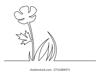 Dibujo continuo minimalista de una línea de flores silvestres y hierba de prado para el diseño botánico moderno