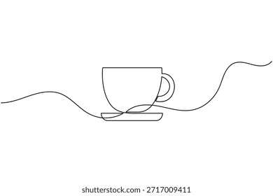 Minimalista contínua uma linha de desenho de uma xícara de café com disco