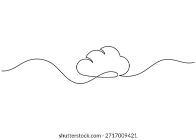 Dibujo continuo minimalista de una línea de una nube sobre una línea ondulada del horizonte