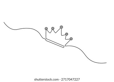 Desenho minimalista contínuo de uma linha de uma coroa real. Elegante contorno preto sobre fundo branco para marca de luxo e design de logotipo moderno.
