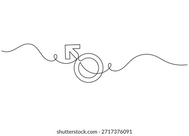 Dibujo continuo minimalista de una línea del símbolo masculino de Marte de género